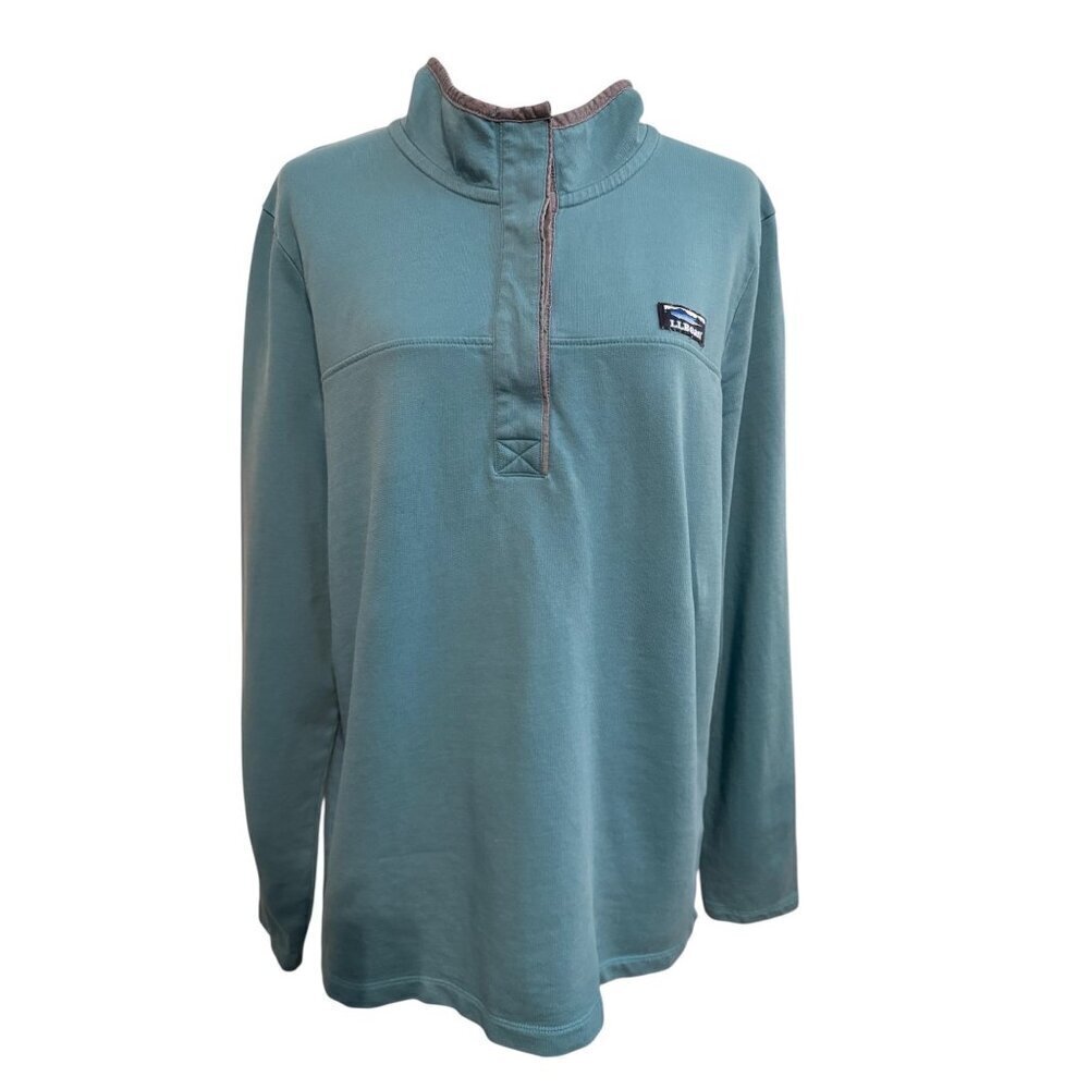 LL Bean Women's Soft Cotton Rugby Henley Sweatshirt Teal Green Size XL